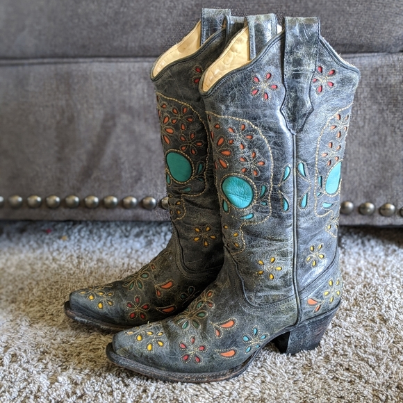 Corral Shoes - CORRAL Sugar Skull & flowers cowgirl boots sz6 euc